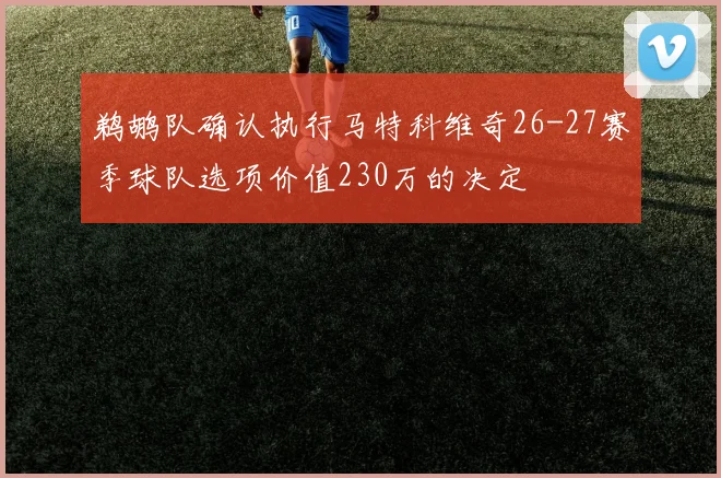 鹈鹕队确认执行马特科维奇26-27赛季球队选项价值230万的决定